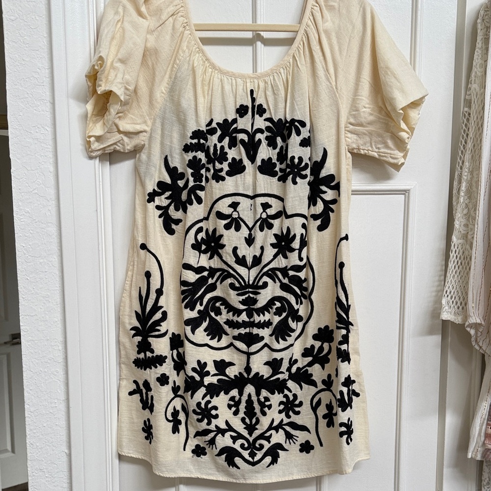 Free People Dress - Cream w/Black Embroidery